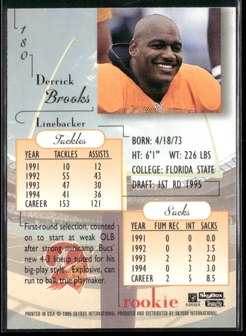 Derrick Brooks 1995 SkyBox Premium #180 RC Tampa Bay Buccaneers