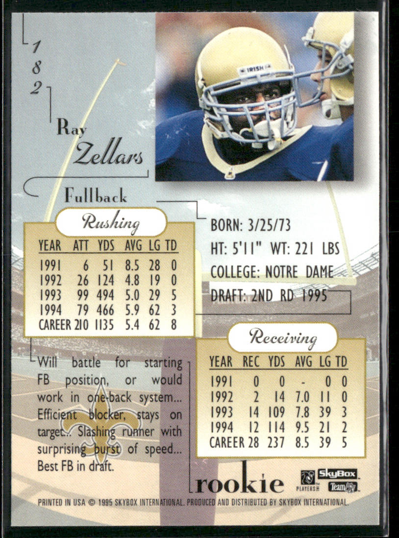 Ray Zellars 1995 SkyBox Premium #182 RC New Orleans Saints