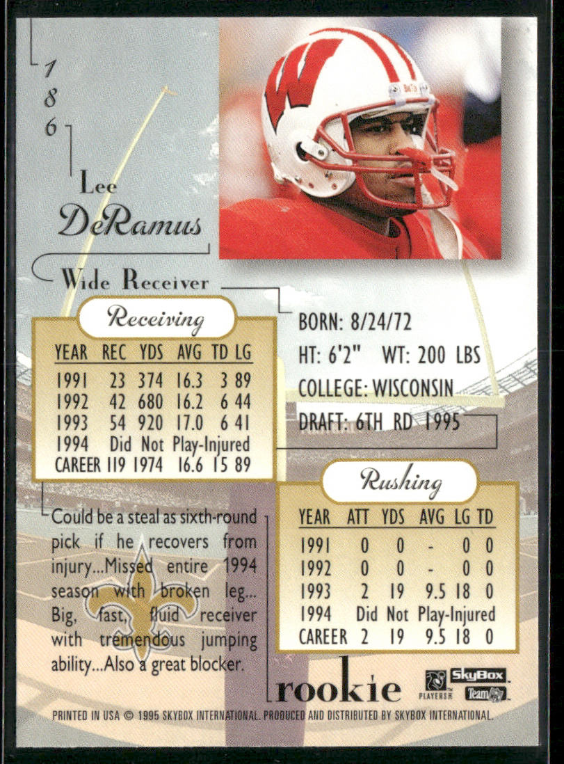 Lee DeRamus 1995 SkyBox Premium #186 RC New Orleans Saints