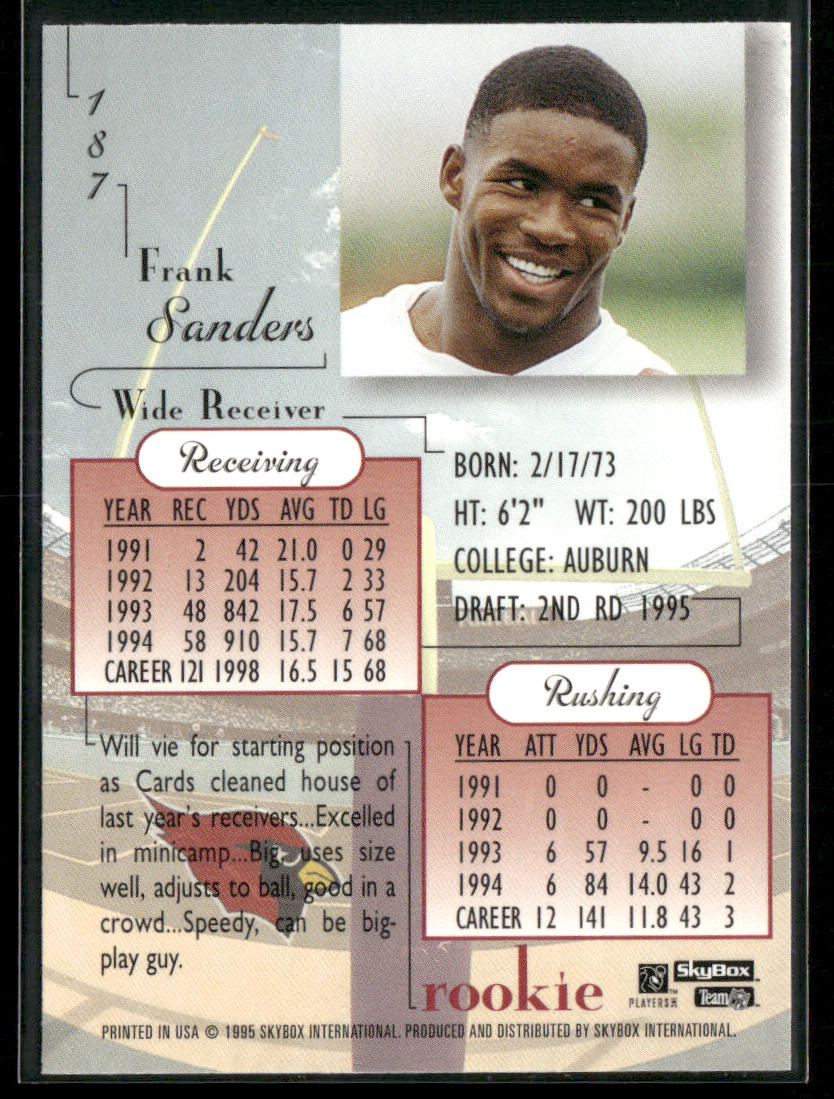 Frank Sanders 1995 SkyBox Premium #187 RC Arizona Cardinals