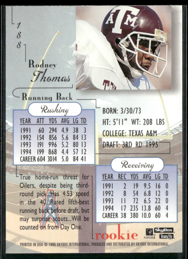 Rodney Thomas 1995 SkyBox Premium #188 RC Houston Oilers
