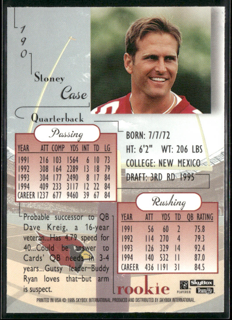 Stoney Case 1995 SkyBox Premium #190 RC Arizona Cardinals