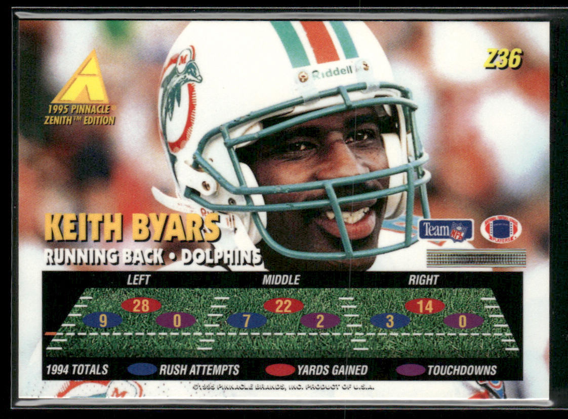 Keith Byars 1995 Zenith #Z36 Miami Dolphins