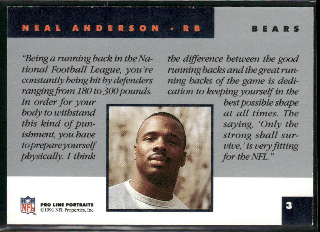 Neal Anderson 1991 Pro Line Portraits #3 Chicago Bears