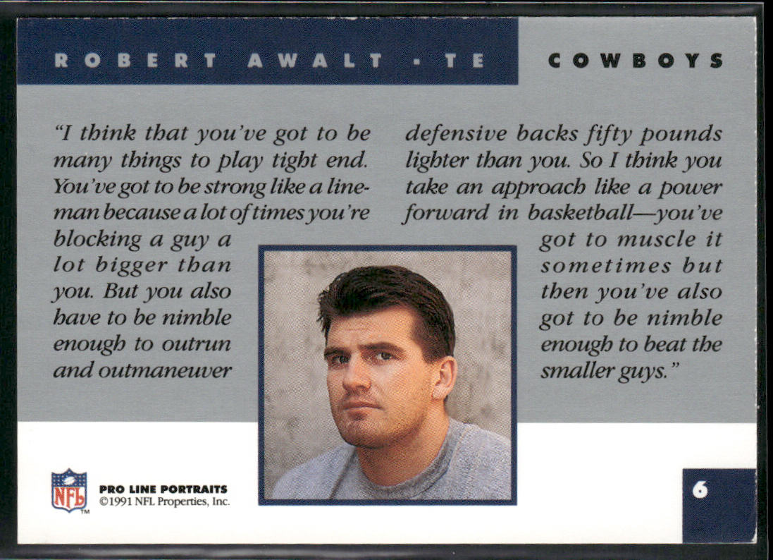 Robert Awalt 1991 Pro Line Portraits #6 Dallas Cowboys