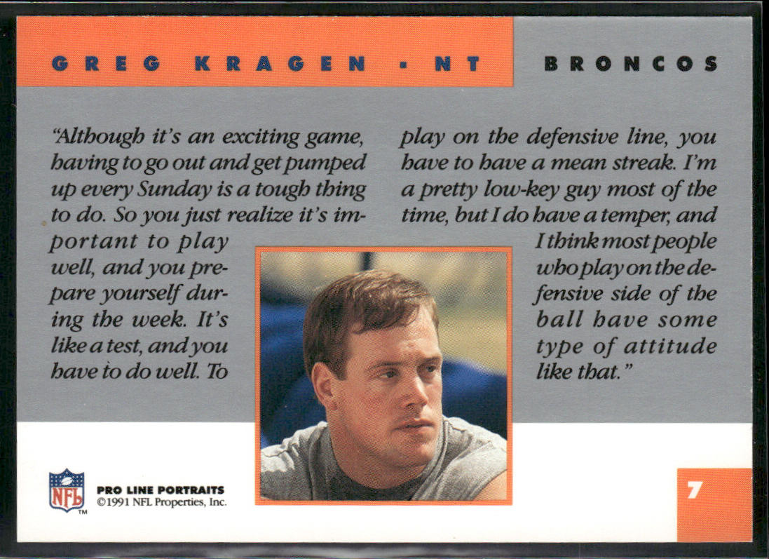 Greg Kragen 1991 Pro Line Portraits #7 Denver Broncos