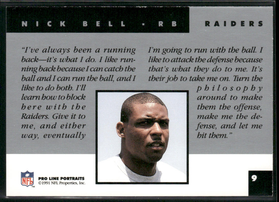 Nick Bell 1991 Pro Line Portraits #9 RC Los Angeles Raiders