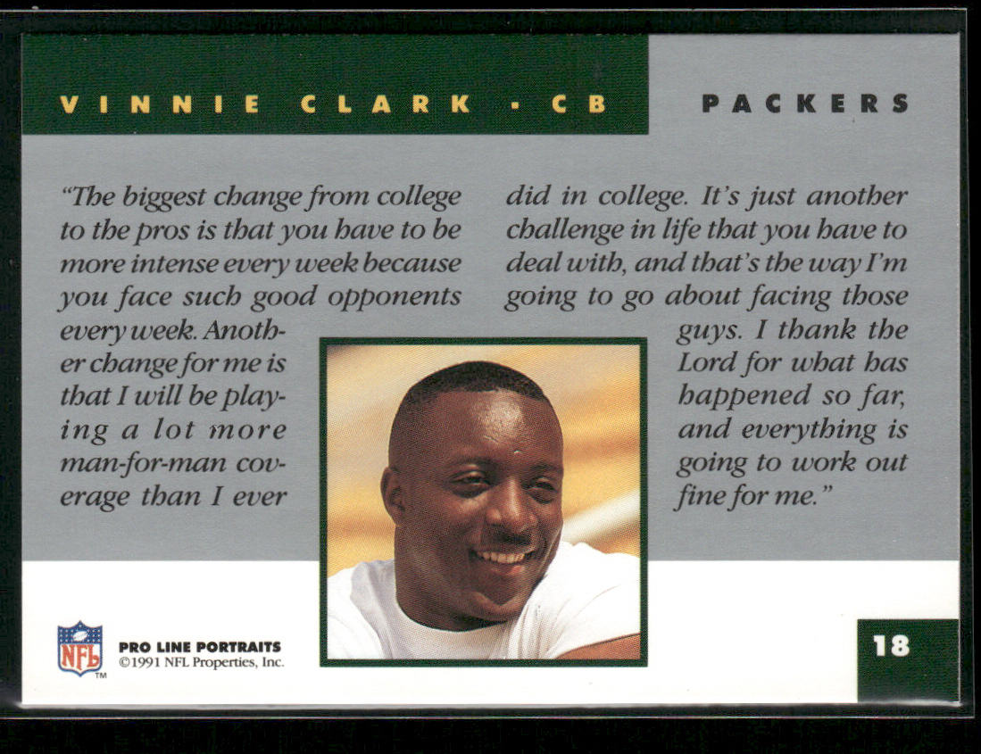 Vinnie Clark 1991 Pro Line Portraits #18 RC Green Bay Packers