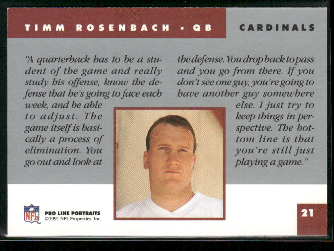 Timm Rosenbach 1991 Pro Line Portraits #21 Phoenix Cardinals