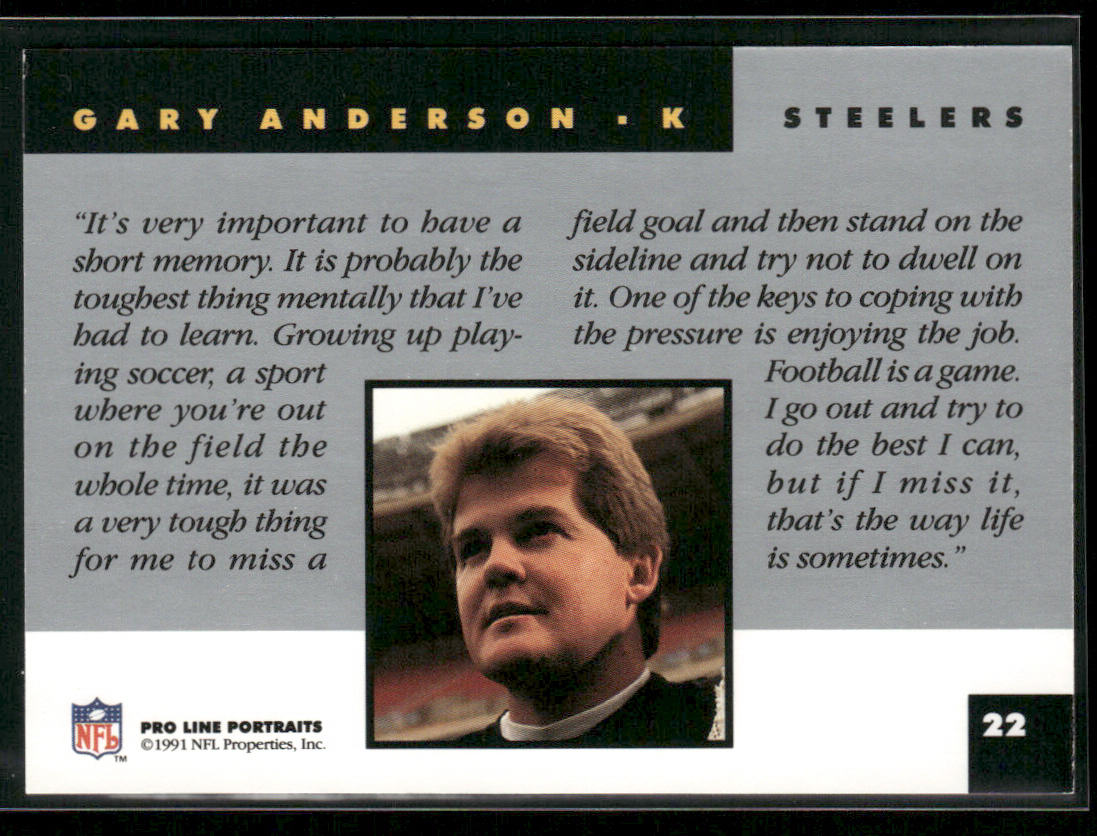 Gary Anderson 1991 Pro Line Portraits #22 Pittsburgh Steelers