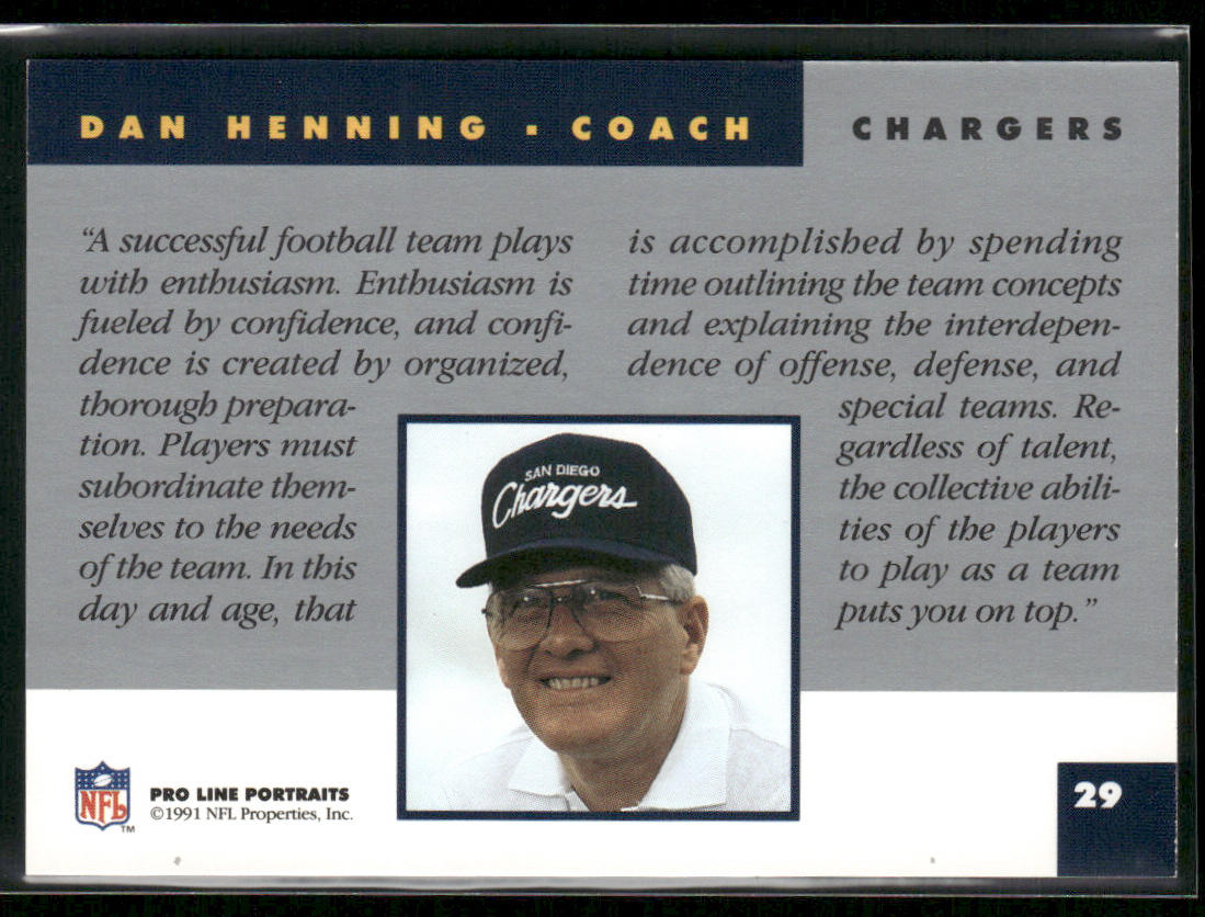 Dan Henning 1991 Pro Line Portraits #29 San Diego Chargers