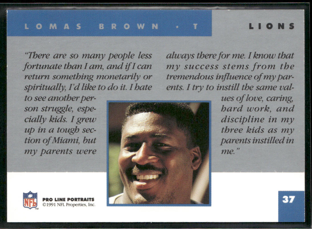 Lomas Brown 1991 Pro Line Portraits #37 Detroit Lions