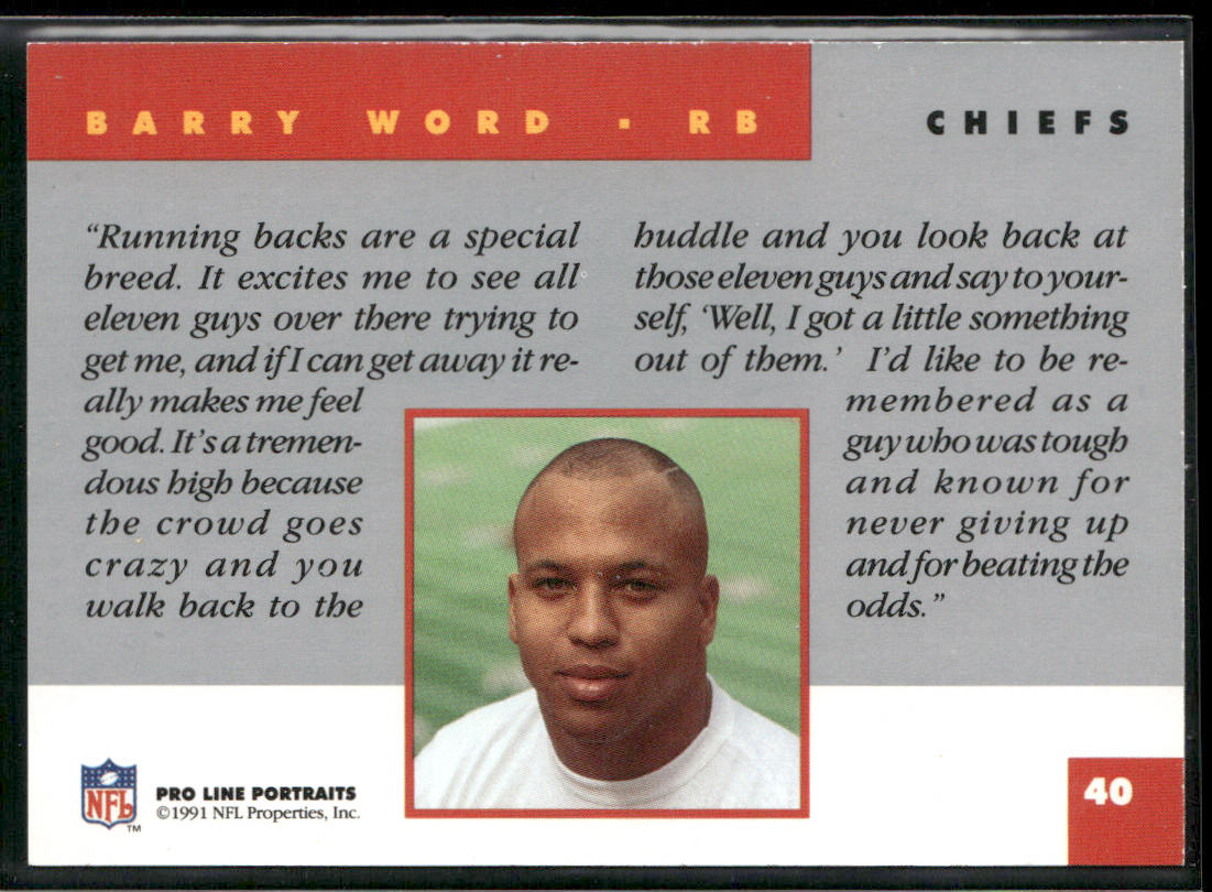 Barry Word 1991 Pro Line Portraits #40 Kansas City Chiefs