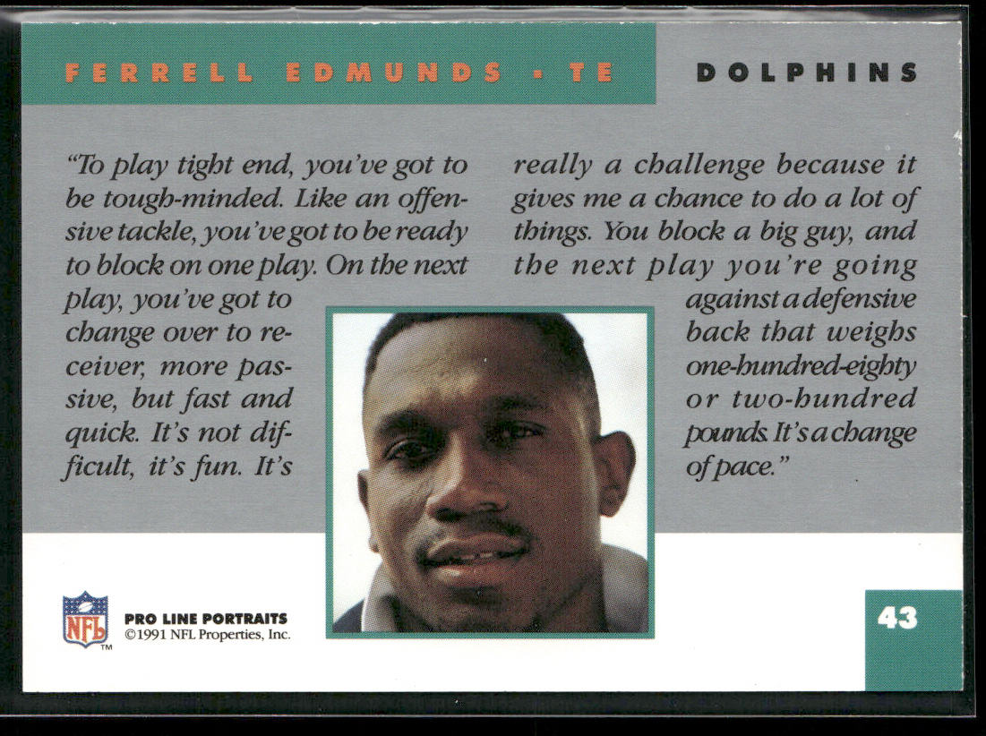 Ferrell Edmunds 1991 Pro Line Portraits #43 Miami Dolphins