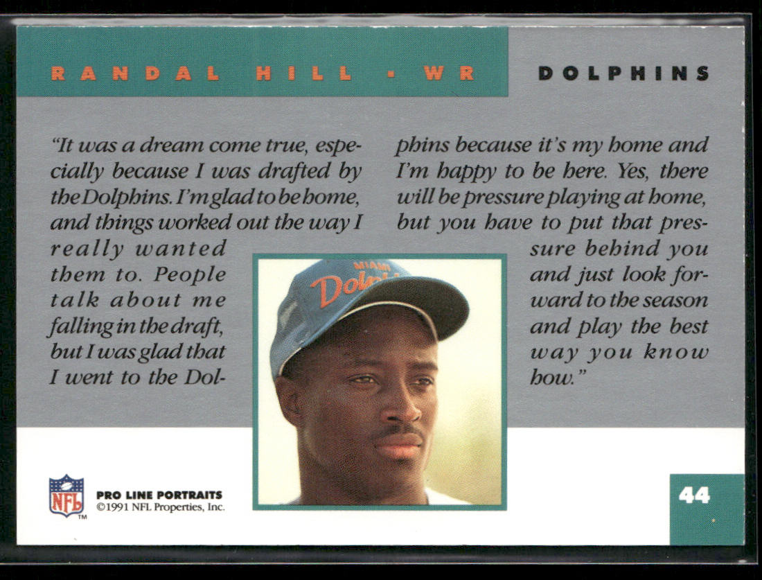 Randal Hill 1991 Pro Line Portraits #44 RC Miami Dolphins
