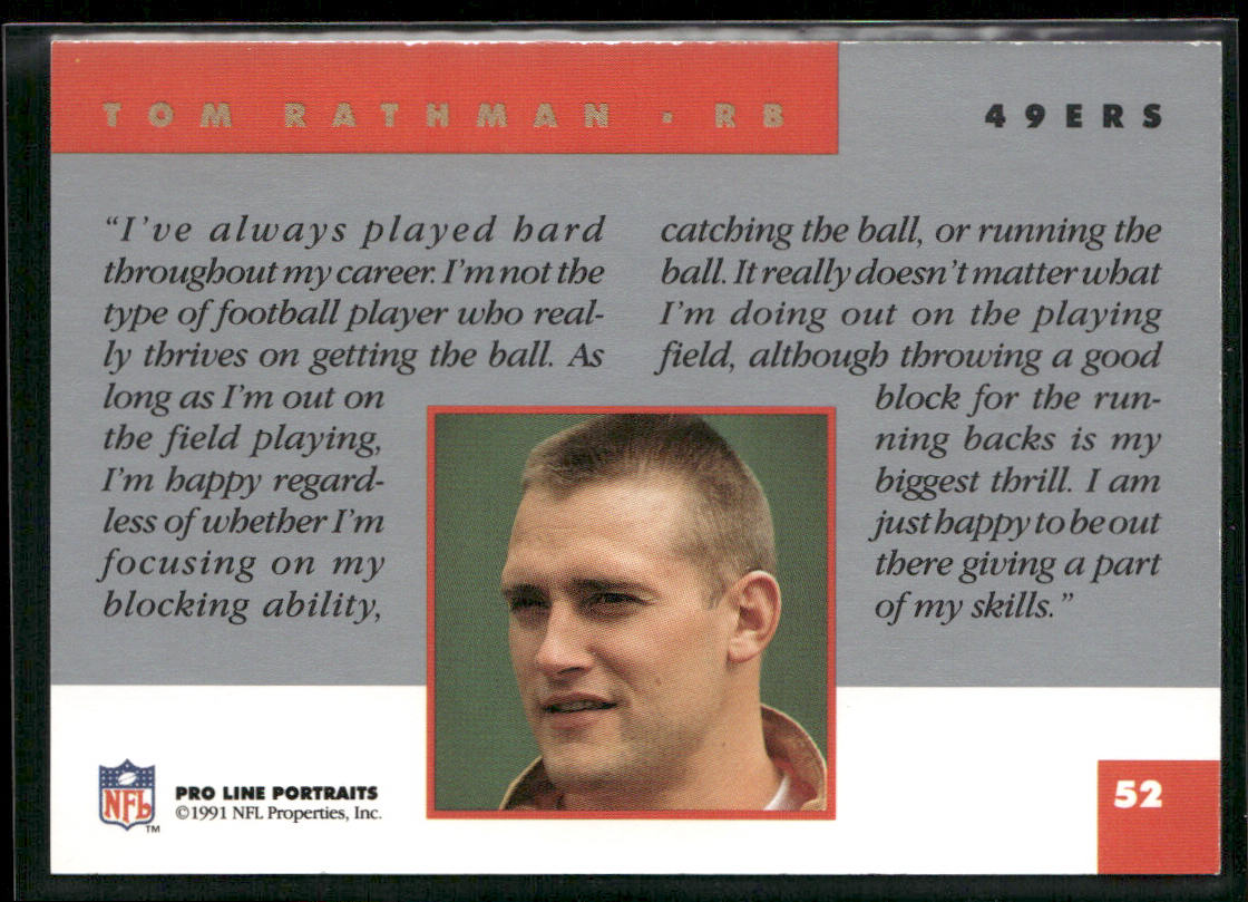 Tom Rathman 1991 Pro Line Portraits #52 San Francisco 49ers