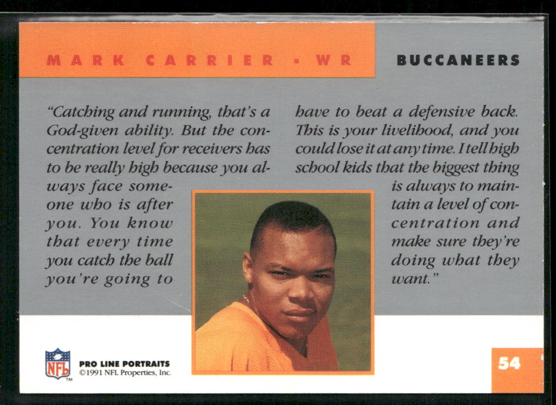 Mark Carrier 1991 Pro Line Portraits #54 Tampa Bay Buccaneers
