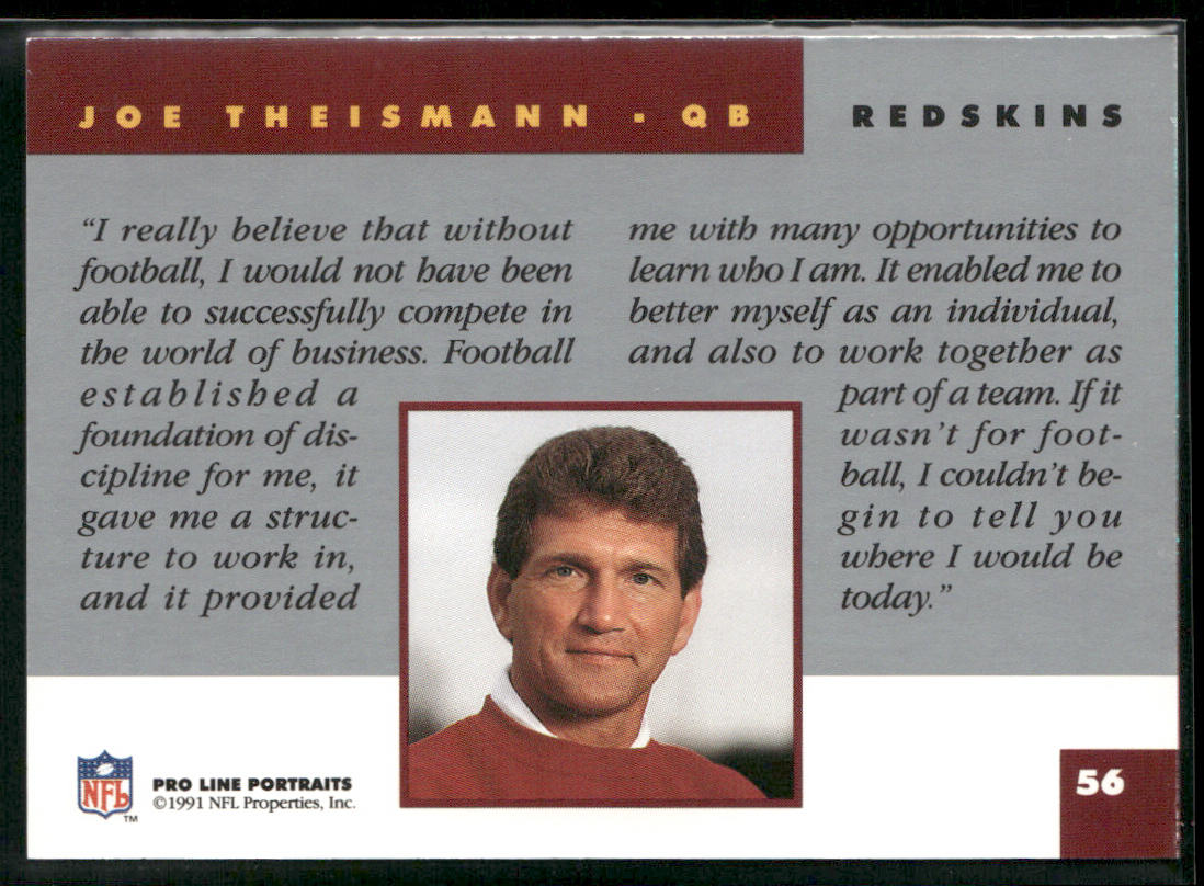 Joe Theismann 1991 Pro Line Portraits #56 Washington Redskins