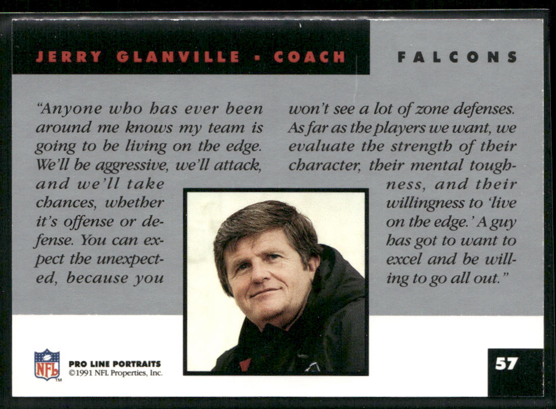 Jerry Glanville 1991 Pro Line Portraits #57 Atlanta Falcons