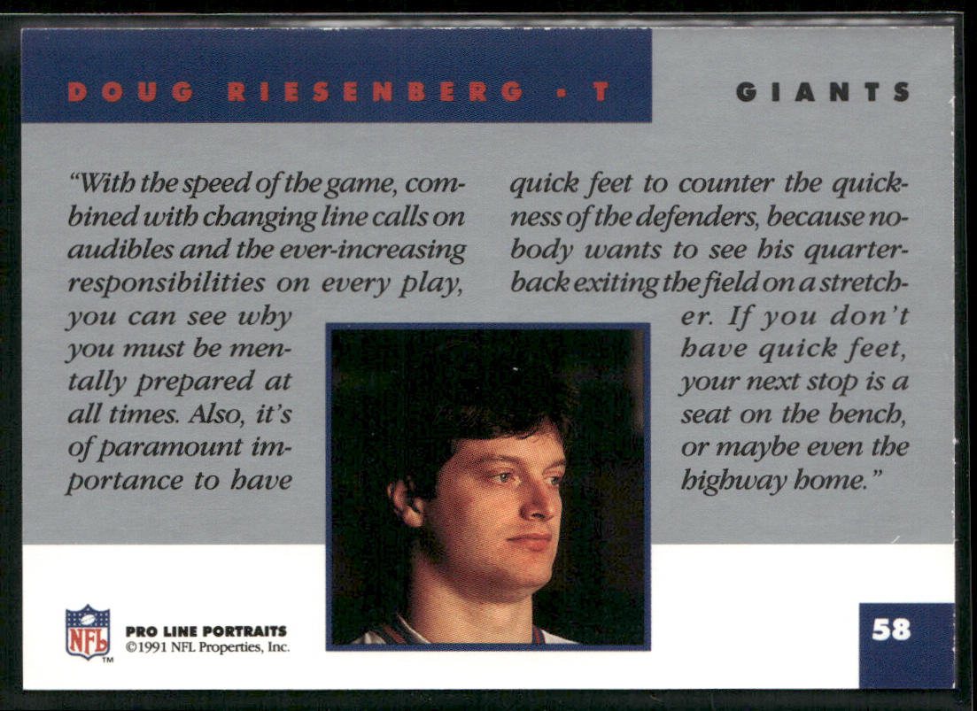Doug Riesenberg 1991 Pro Line Portraits #58 New York Giants