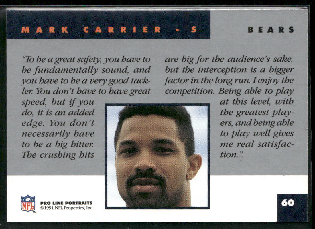 Mark Carrier 1991 Pro Line Portraits #60 Chicago Bears