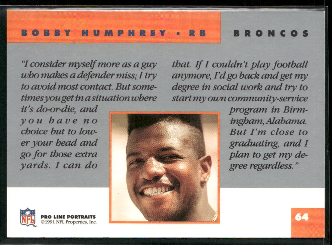 Bobby Humphrey 1991 Pro Line Portraits #64 Denver Broncos