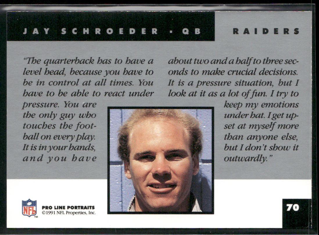 Jay Schroeder 1991 Pro Line Portraits #70 Los Angeles Raiders