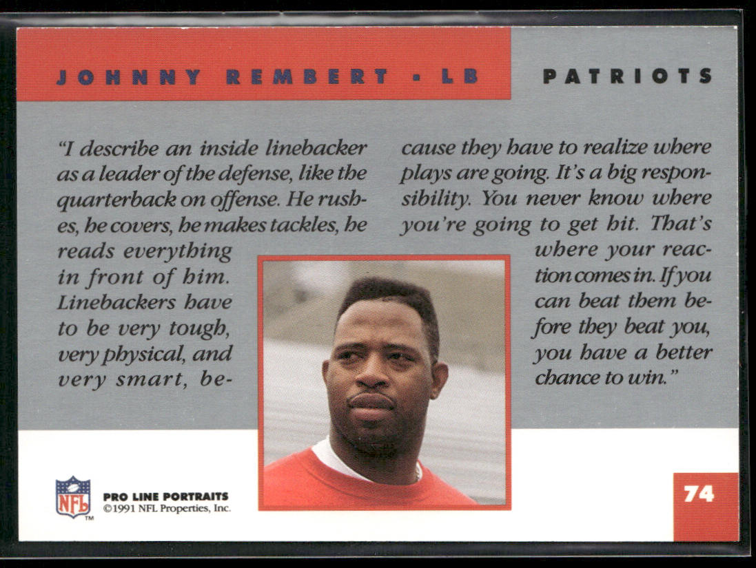 Johnny Rembert 1991 Pro Line Portraits #74 New England Patriots