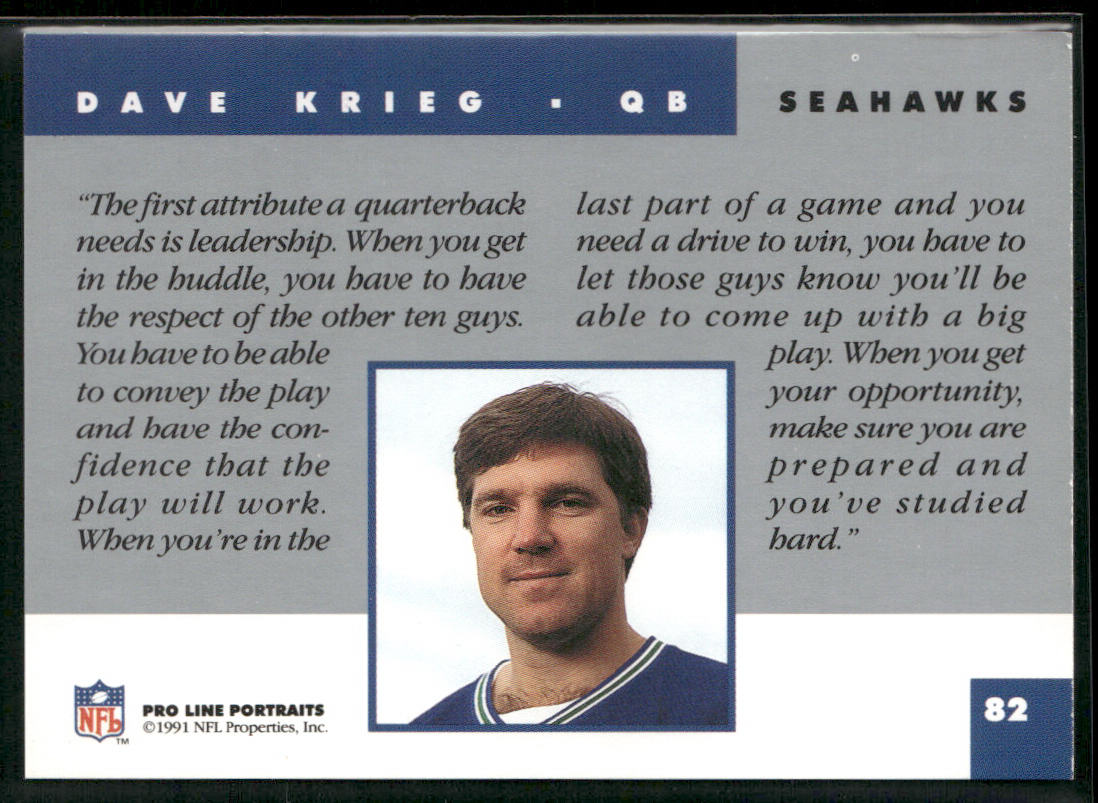 Dave Krieg 1991 Pro Line Portraits #82 Seattle Seahawks