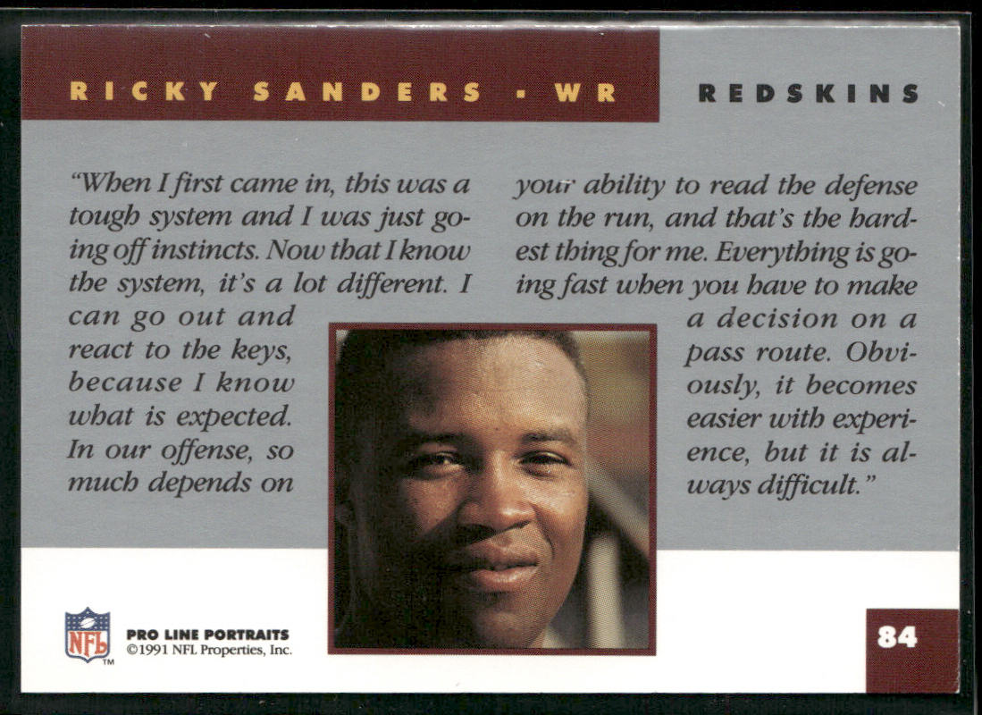 Ricky Sanders 1991 Pro Line Portraits #84 Washington Redskins