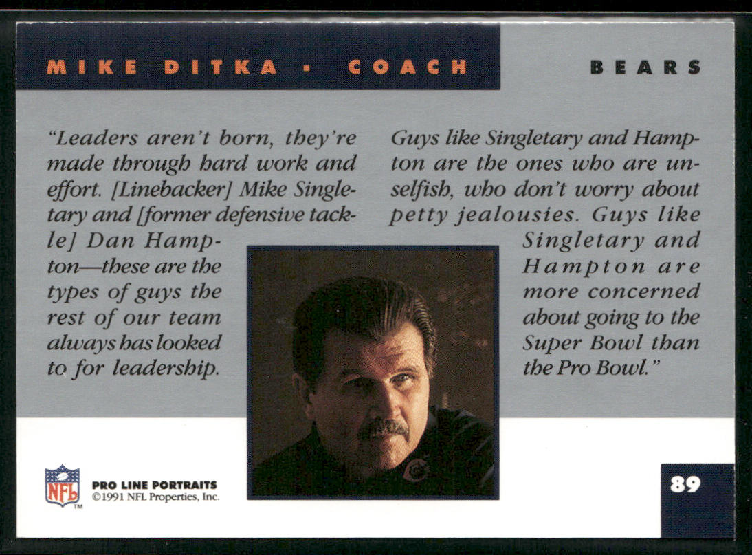 Mike Ditka 1991 Pro Line Portraits #89 Chicago Bears