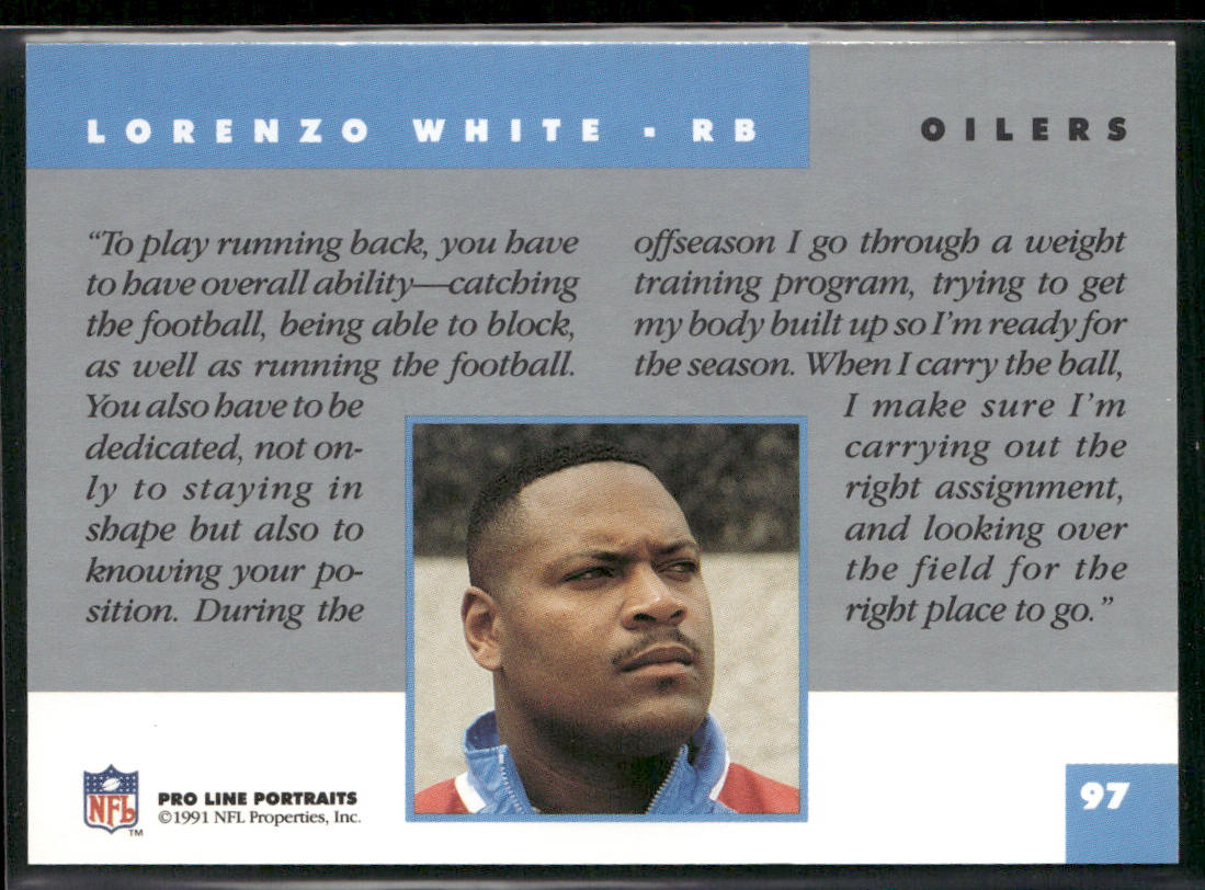 Lorenzo White 1991 Pro Line Portraits #97 Houston Oilers