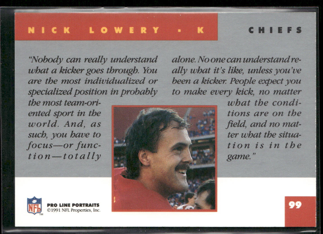 Nick Lowery 1991 Pro Line Portraits #99 Kansas City Chiefs