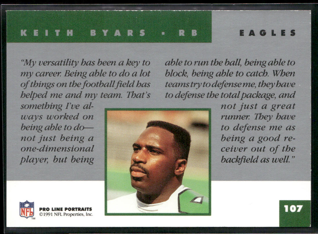 Keith Byars 1991 Pro Line Portraits #107 Philadelphia Eagles