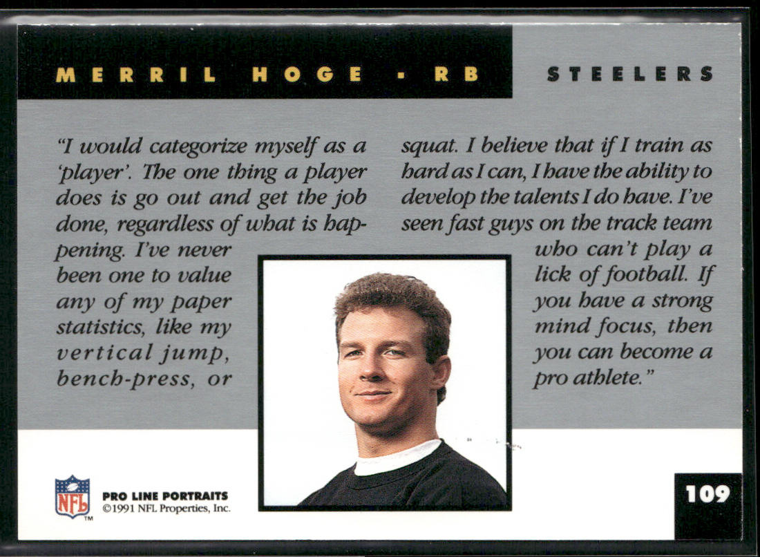 Merril Hoge 1991 Pro Line Portraits #109 Pittsburgh Steelers