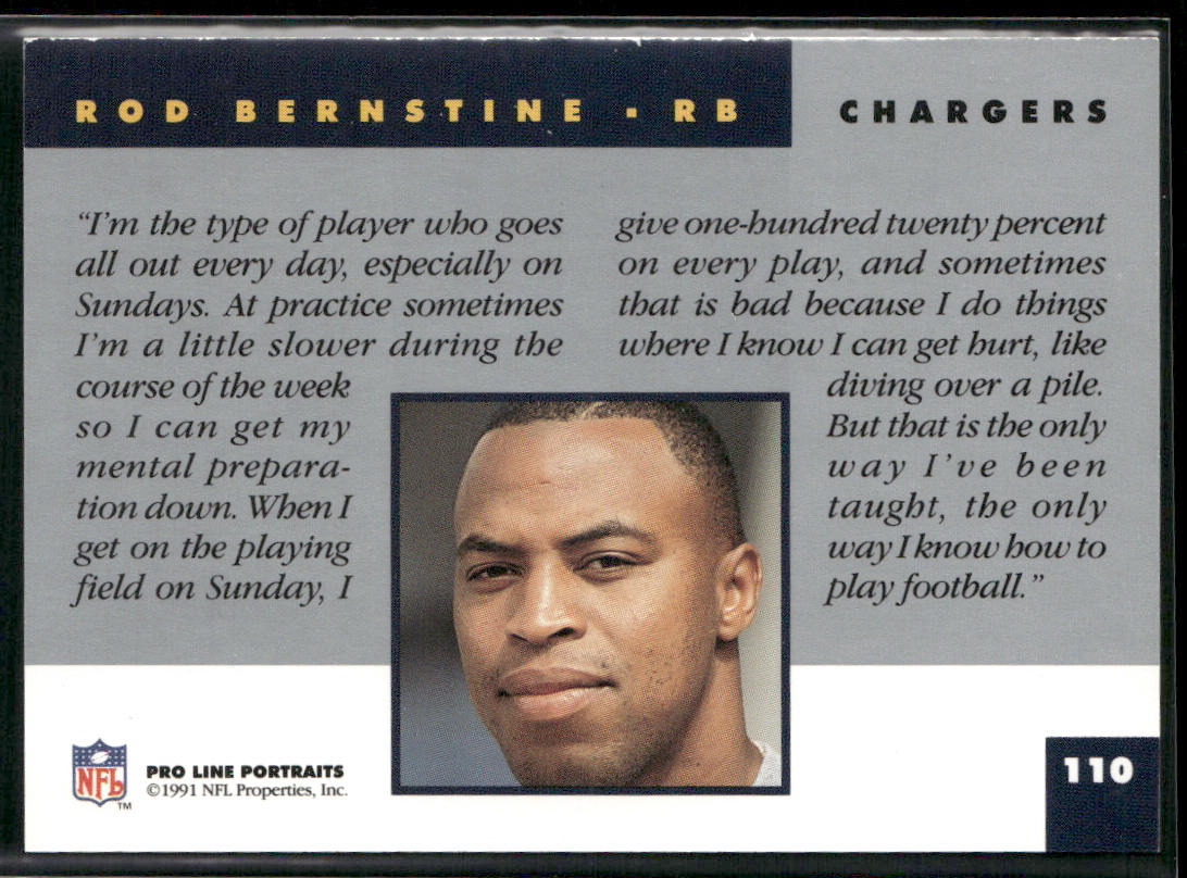Rod Bernstine 1991 Pro Line Portraits #110 San Diego Chargers