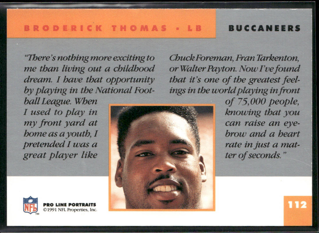 Broderick Thomas 1991 Pro Line Portraits #112 Tampa Bay Buccaneers