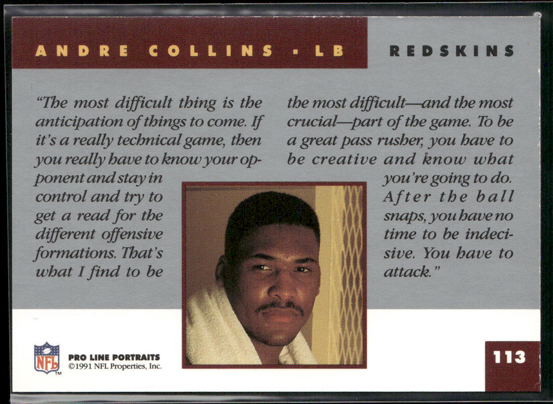 Andre Collins 1991 Pro Line Portraits #113 Washington Redskins