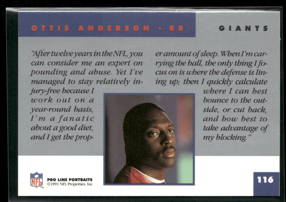 Ottis Anderson 1991 Pro Line Portraits #116 New York Giants