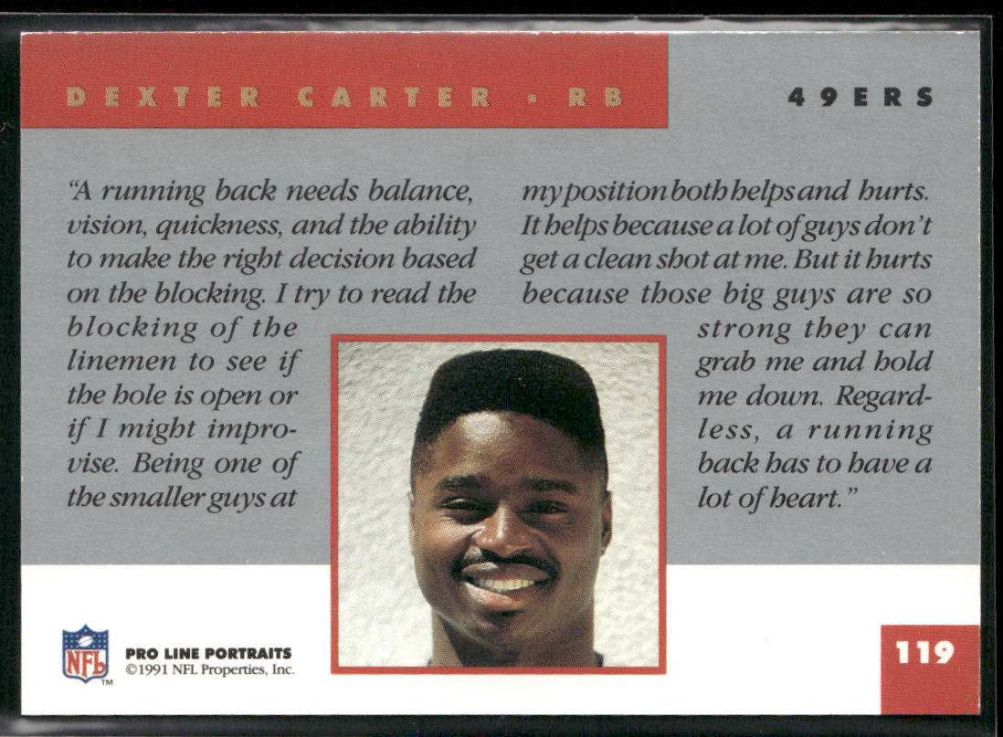 Dexter Carter 1991 Pro Line Portraits #119 San Francisco 49ers