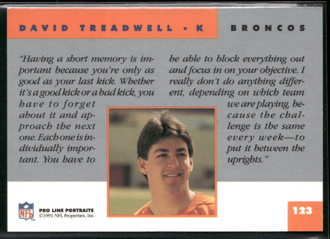 David Treadwell 1991 Pro Line Portraits #123 Denver Broncos