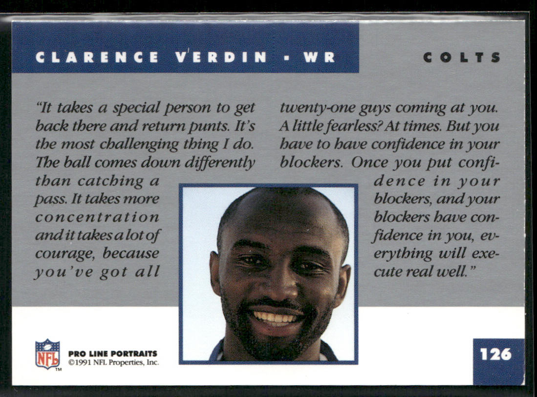 Clarence Verdin 1991 Pro Line Portraits #126 Indianapolis Colts