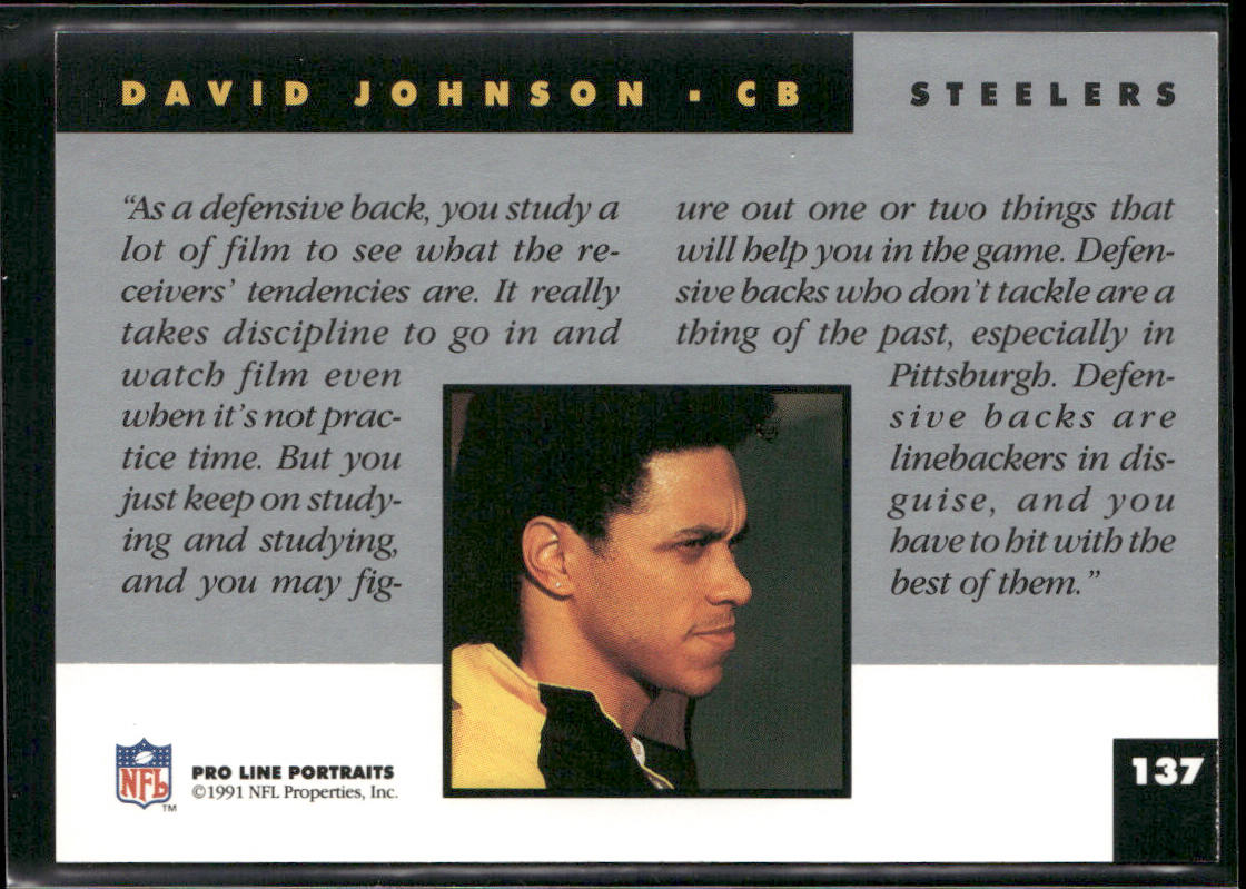 David Johnson 1991 Pro Line Portraits #137 Pittsburgh Steelers