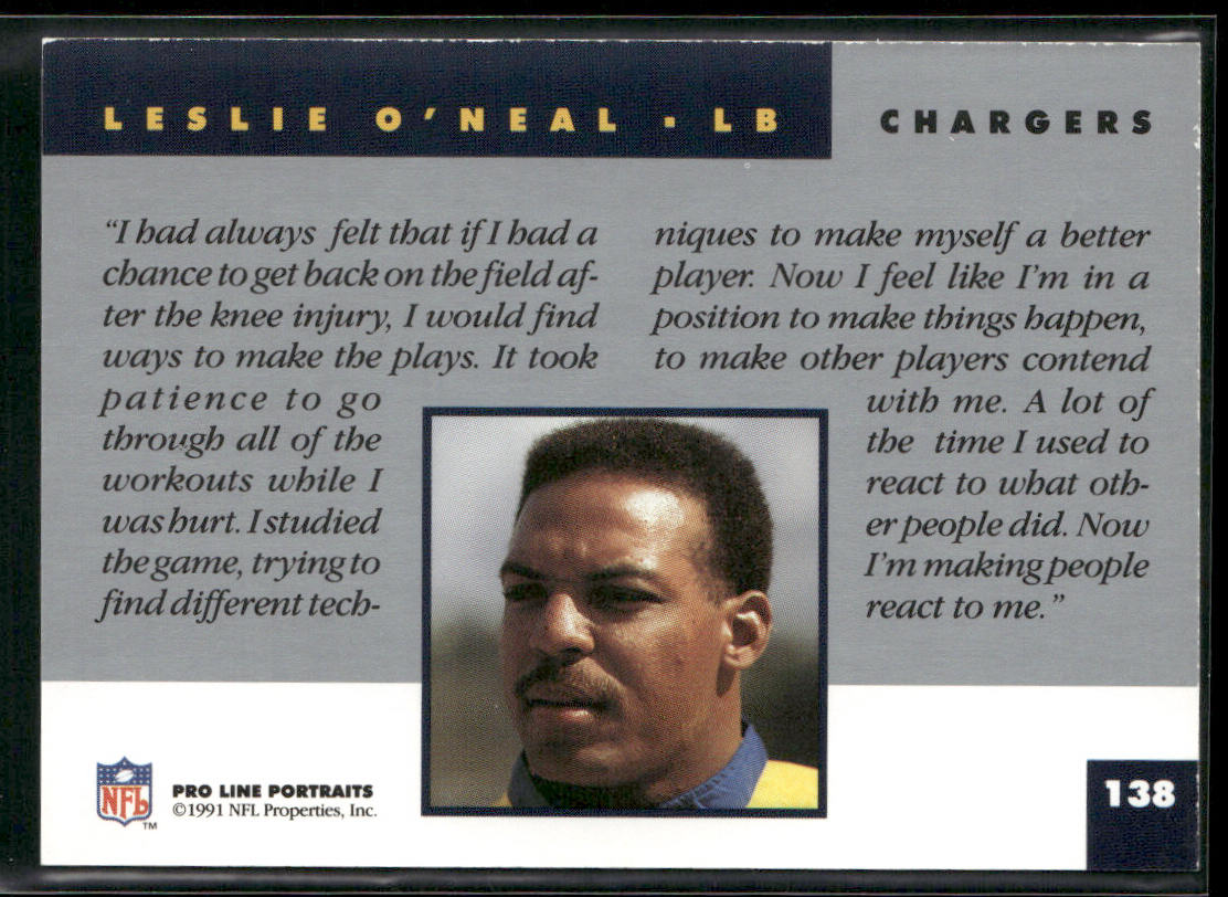 Leslie O'Neal 1991 Pro Line Portraits #138 San Diego Chargers