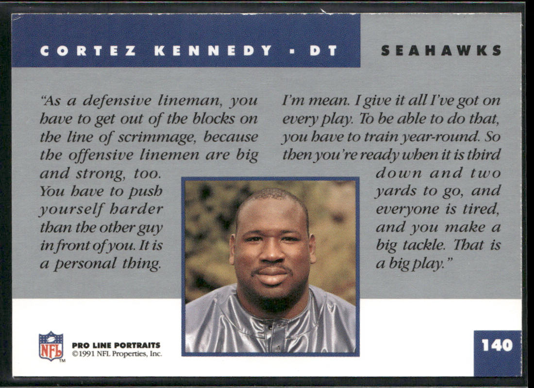 Cortez Kennedy 1991 Pro Line Portraits #140 Seattle Seahawks