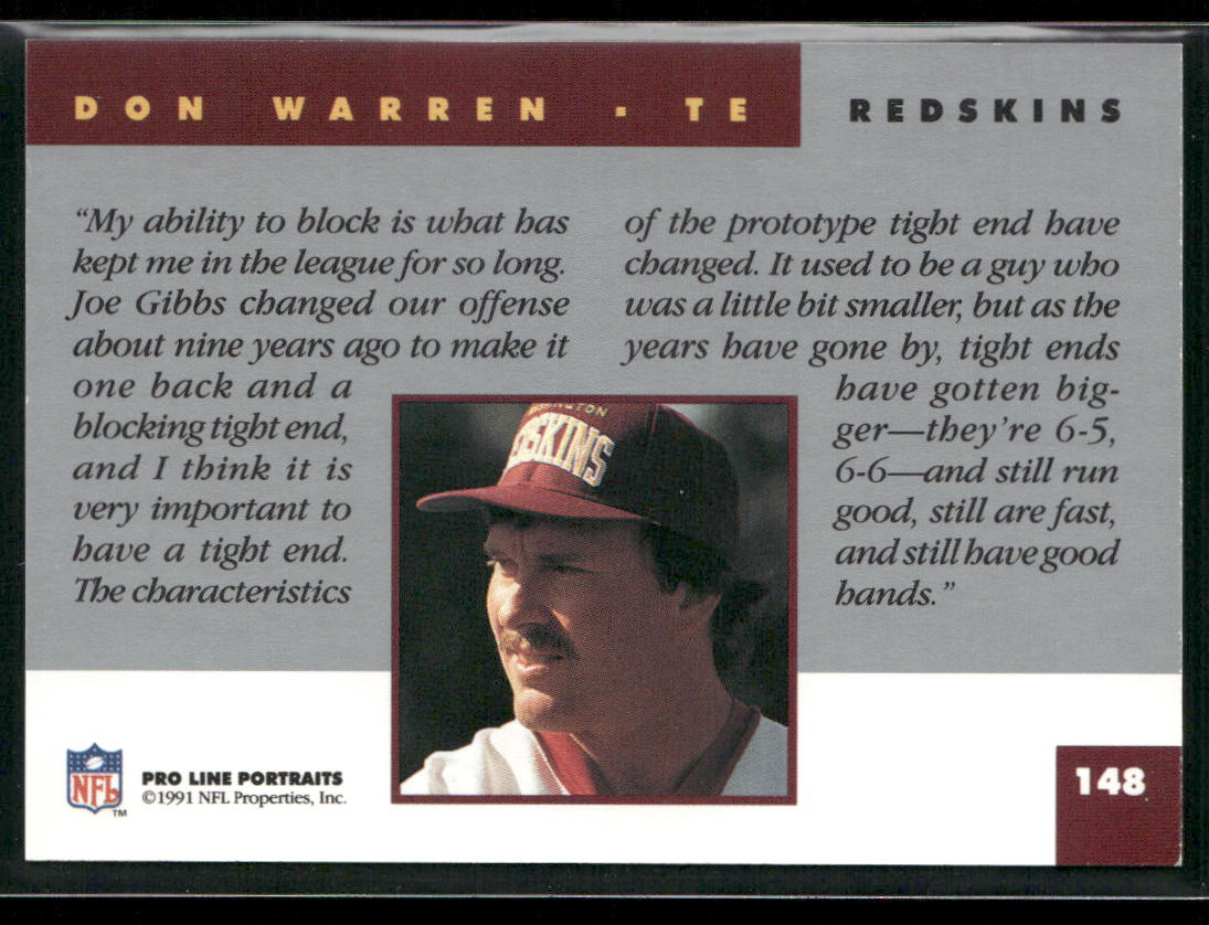 Don Warren 1991 Pro Line Portraits #148 Washington Redskins