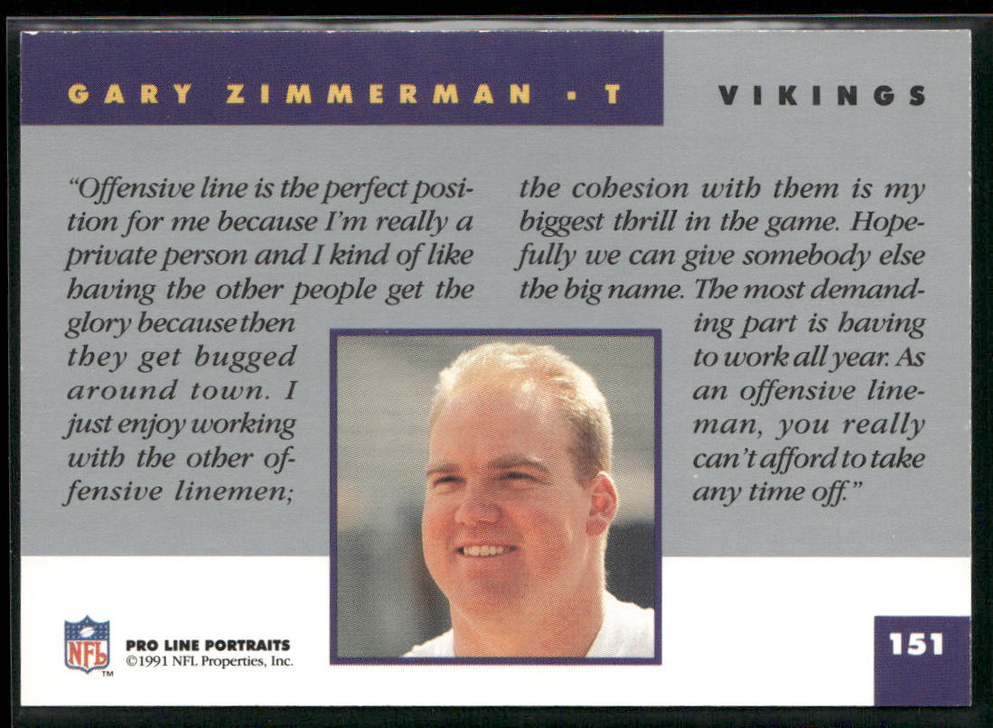 Gary Zimmerman 1991 Pro Line Portraits #151 Minnesota Vikings