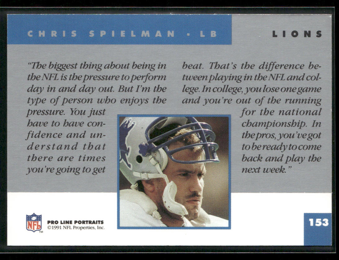 Chris Spielman 1991 Pro Line Portraits #153 Detroit Lions