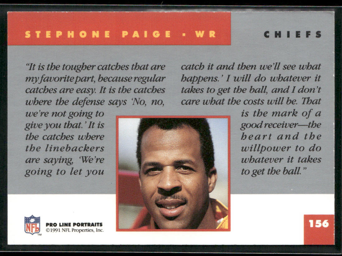 Stephone Paige 1991 Pro Line Portraits #156 Kansas City Chiefs