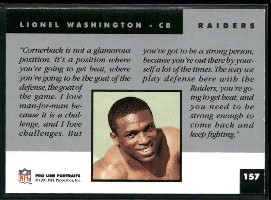 Lionel Washington 1991 Pro Line Portraits #157 Los Angeles Raiders